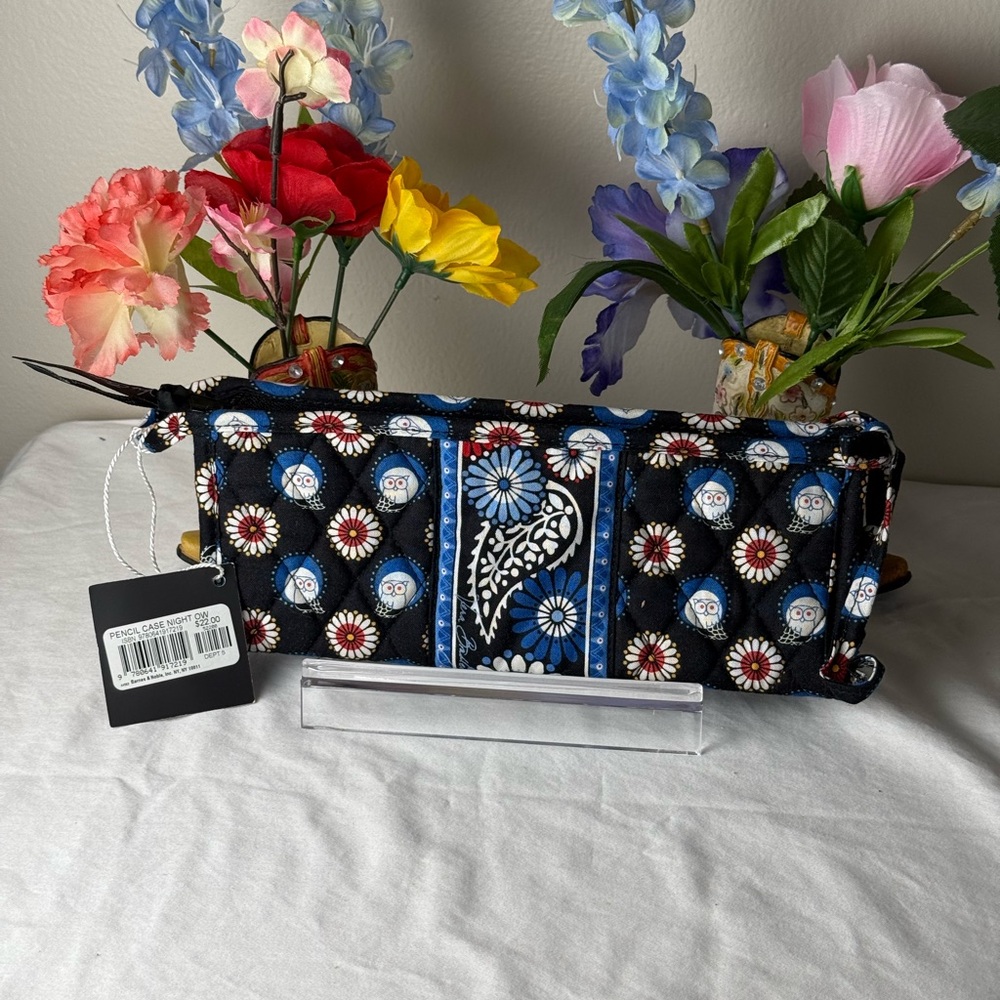NWT Vera Bradley Bow Brush & Pencil Case Night Owls Retired Pattern Makeup